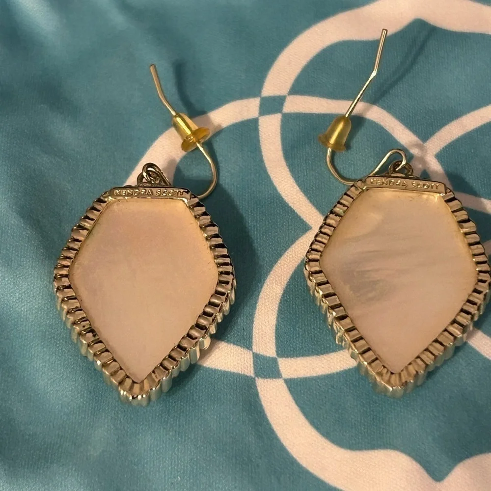 Kendra Scott White Mother of Pearl Corley Drop Gold Earrings.